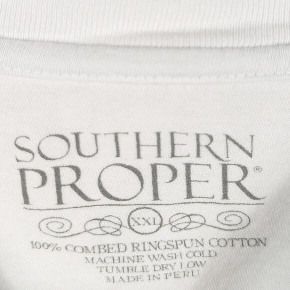 Southern Proper XXL White Pocket T-Shirt Graphic Back Field & Fowl Made in Peru - Picture 5 of 6